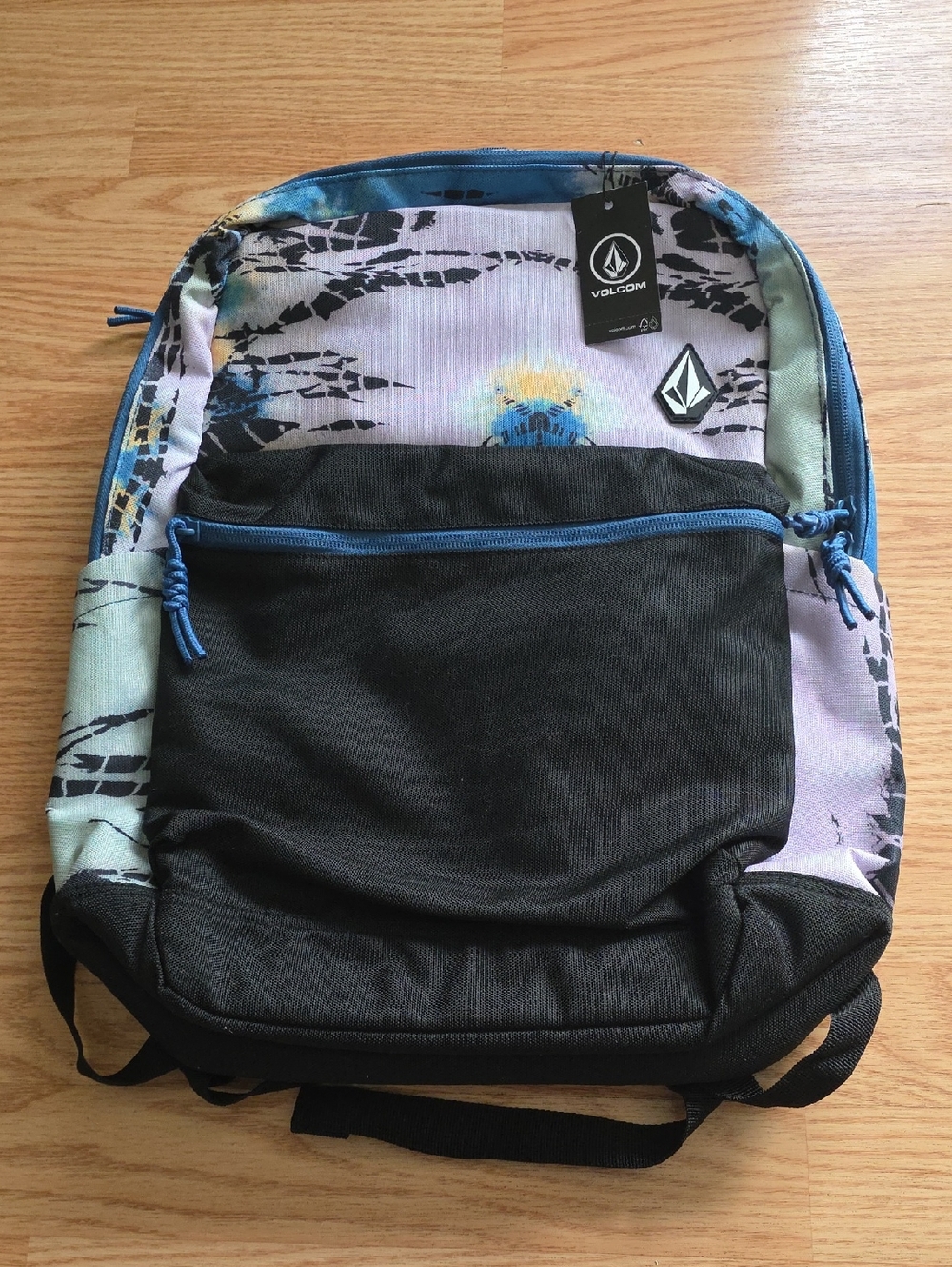 Volcom Black and Blue Accent Patterned Backpack